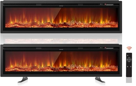Nordivale 50/127cm Recessed Electric Fireplace, Wall Mounted/Freestanding Media Wall Fireplace 750/1500W with Remote & Touch Buttons Controlled, 12 LED Color Electric Log Burner, Overheat Protection