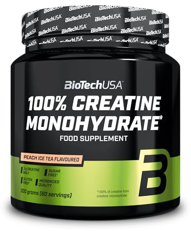 BioTechUSA 100% Creatine Monohydrate | mikroniserat kreatin | Kreatin ökar prestationen vid snabbstyrketräning | lättlöslig | rent monohydrat | 300 g, Persika iste