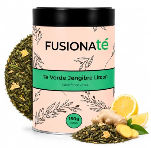 FUSIONATÉ Té Verde con Jengibre y Limón a Granel, Lata 150 g de Té Natural Refrescante y Antioxidante, 100% Natural, Energizante y Digestivo, Ideal para Infusión Caliente o Fría