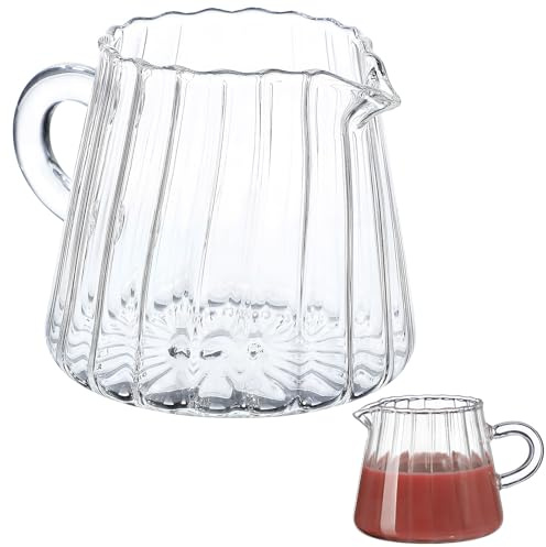 GRADENEVE Bricco Latte in Vetro con Beccuccio Punta Brocca Piccola per Latte e Panna Caraffa Trasparente per Uso Casa e Ristorante Manico Comodo Materiale Vetro Sicuro