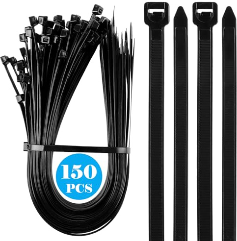 LDHHYH Pack de 150 Bridas Negras de Nylon 600 mm, Sujecion de Cables Ancha 8,8 mm, Cinta Plastico Larga para Jardin, Taller, Garaje, Hogar y Exteriores