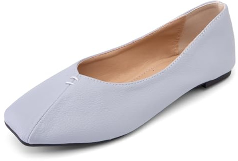 Smal sula och kornigt läder ballerinor för kvinnor (tights 32–54) 1 cm, fyrkantig tå - lätt bred vår och höst