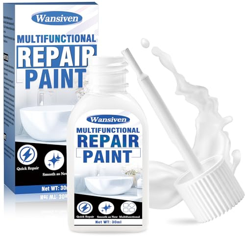 Wansiven Emaille Reparatur Lack 30 ml, Weißer Fliesen Lackstift zur Professionellen Reparatur von Kleinerer Schäden an Emaille, Fliesen, Keramik, Waschbecken, Metall, Wänden (Seidenmatt)