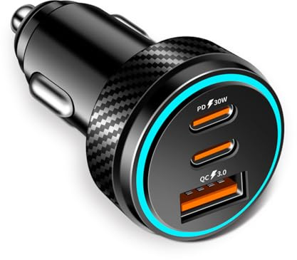 3-Porte Caricatore Auto USB Accendisigari USB Caricabatterie, 78W Caricabatterie Auto Cellulare Dual PD+QC3.0 Adattatore con LED, Compatibile con iPhone, Android, Samsung (Arancione)