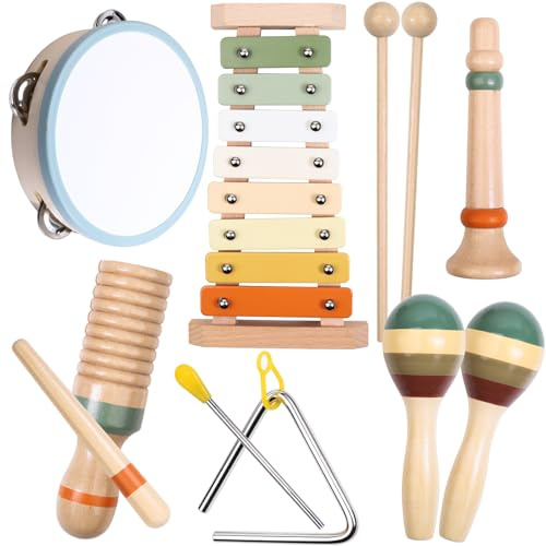 LYOKELC Instruments de Musique pour Enfants dès 3 Ans, 12 pièces en Bois