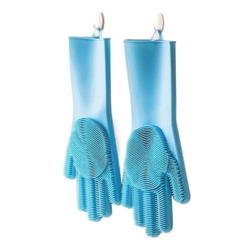 ITRHJTGP Rubber Gloves 5 pares de guantes silicona for lavar platos, goma reutilizables for fregar la cocina, limpieza con cerdas suaves para todo tipo de tareas de limpieza(Blue)