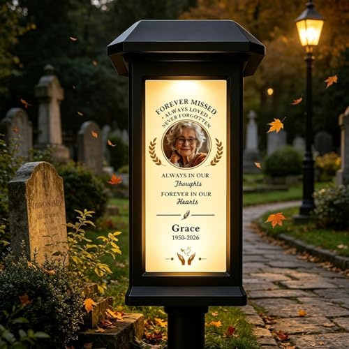 Personalized Memorial Solar Light for Cemetery Garden Grave Remembrance | Grave Memorial Light, Custom Solar Garden Plaque, Sympathy Remembrance Lantern, Cemetery Tribute Gift for Loved Ones
