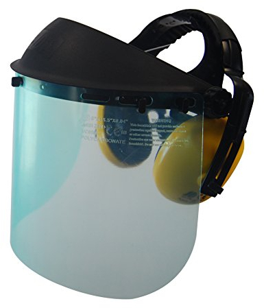 UNIVERSEL - Visière De Protection Plastique Relevable & Casque Anti Bruit Intégré - Modèle Professionnel - Largeur Visière 400mm, Hauteur 190mm - Débroussailleuse & Bricolage