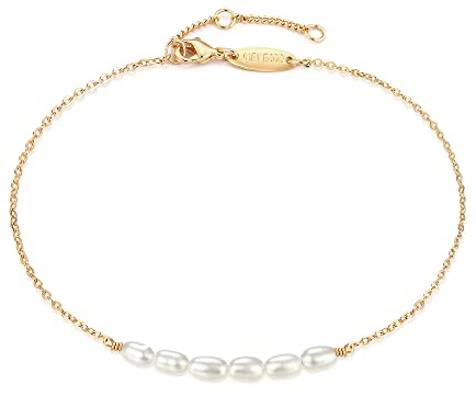 MEVECCO Women Gold Anklet Boho Delicate Handmade 18k Gold Plated Dainty Beach Pearl Foot Chain Ankle Bracelet Adjustable Wafer Anklet for Women ANK-Pearl