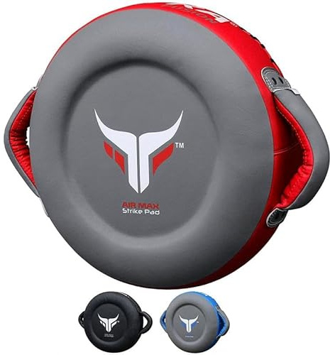 Mytra Fusion Boxing Round Pad Kickboxing Coach Training Punching Focus Mitts for Martial Arts, MMA & Muay Thai, Strike Boxing Focus Pads for Speed, Focus & Accuracy (Grey/Red)