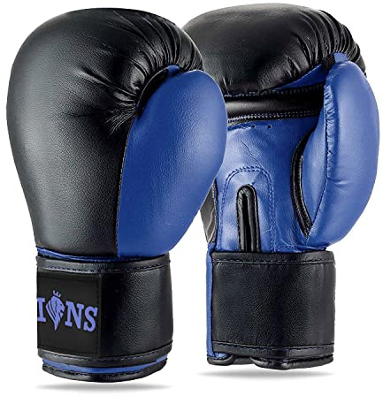 Lions Boxing Gloves - Premium Faux Leather, Pro Sparring Training Muay Thai Gloves, MMA Punching Kickboxing Bag Focus Mitts Fighting Training Workout for Men Women (INJECTION MOULD BLUE, 10OZ)