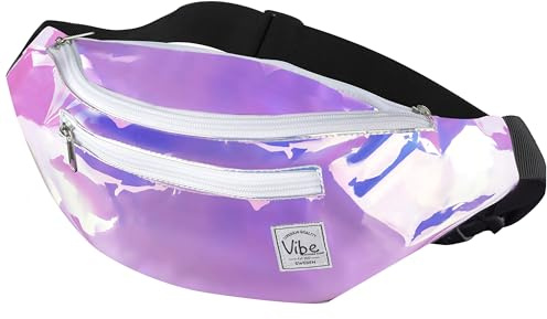 Vibe Bauchtasche Gürteltasche für Damen, Herren & Kinder (Rosa Gold Holographic) - Fanny Pack Tasche, Hüfttasche, Handytasche für Festival, Party, Rave, Sport, Outdoor, Fitness, Fahrrad, Joggen