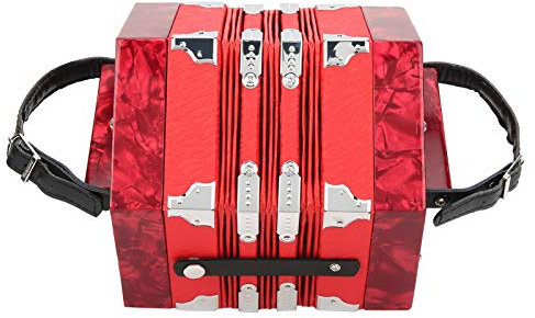 Eujgoov Concertina Dragspel, 20-knappars Concertina Dragspel, Bärbar Professionell för Vuxna Musikinstrument Leveranser(röd)