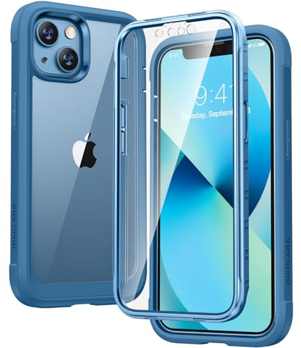 Diaclara Compatible with iPhone 13 Case, 360° Full Body with Built-in Screen Protector Touch Sensitive Shockproof Bumper Case Cover Clear-Back Designed Compatible for iPhone 13 6.1-Blue
