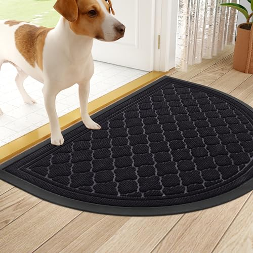 Homaxy Half Moon Door Mats Indoor, Non Slip Rubber Door Matts, Dirt Trapper Absorbent Doormat Outdoor, Washable Heavy Duty Floor Mat for Entrance, Front Door, Kitchen and Garden, 43 x 76 cm, Black