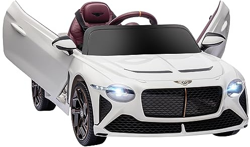 HOMCOM Coche Eléctrico para Niños Bentley Bacalar - 2 Motores 12V 25W - Mando a Distancia 2.4G - MP3 - Claxon - 2 Faros - Blanco