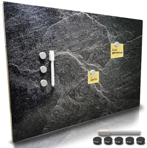 BAKAJI Lavagna Magnetica Scrivibile e Cancellabile da Parete, Lavagnetta con 5 Calamite e 1 Pennarello, Bacheca Memo Board a Muro Ideale Cucina, Soggiorno, Ingresso, 60 x 40 cm (Marmo Nero)