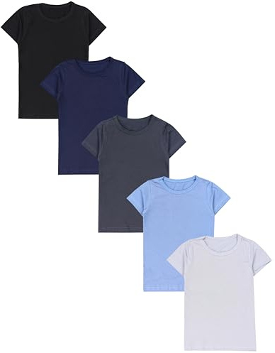 TupTam Canottiera Bambino – Set 5 Canottiere Maniche Corte, 100% Cotone, Morbide e Traspiranti, Nero Blu Scuro Grigio Antracite Blu, 116-122