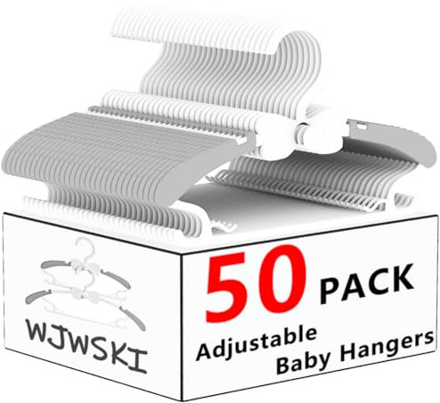 WJWSKI Kleiderbügel Kinder，50 Stück 29-37CM Mitwachsende Kinderkleiderbügel Stapelbare Baby Kleiderbügel mit Hosenständer Platzsparend Kinderbügel rutschfeste Kunststoff Baby Bügel(Grau)