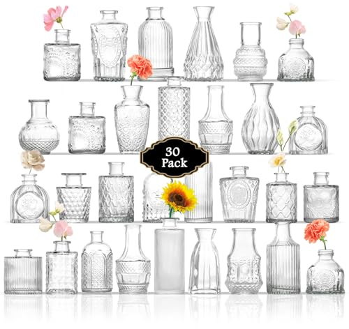 ROLLSCERAY Bud Vases in Bulk 30, vasi in vetro trasparente per centrotavola, piccolo vaso per fiori, mini vaso vintage per centrotavola, decorazione da tavolo per matrimoni, decorazione per la casa