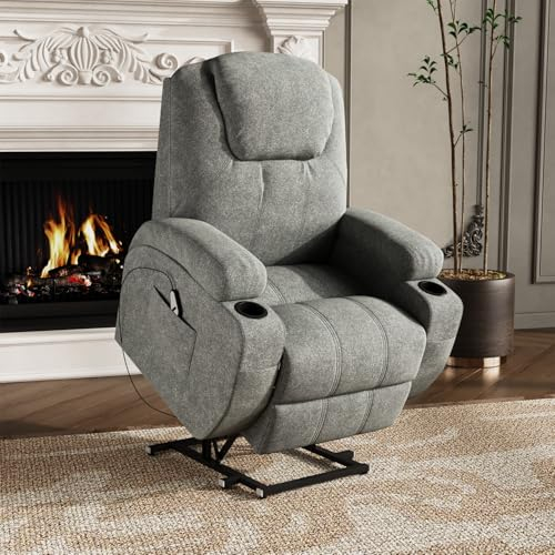Devoko Fernsehsessel Elektrisch Verstellbar,Fernsehsessel mit Liegefunktion,Relaxsessel Massagesessel mit Becherhalter und Seitentasche,und Fußteil,für Senioren Wohnzimmer,Geschenke für Ältere,Grau