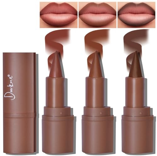 HOSAILY 3 Colors 2 in 1 Lip Liner Set, Matte Nude Dark Brown Red Lip Liner Plumping Smooth Creamy Lip Pencil, High Pigmented Long lasting Light Brown Lipstick Makeup
