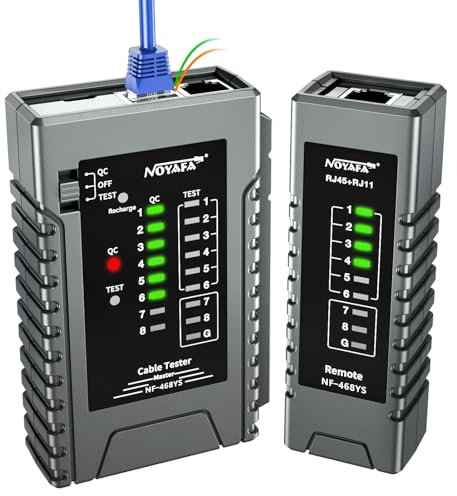 NOYAFA Netzwerktester, RJ45 Netzwerk Kabel Tester, QC LAN Kabeltest für RJ45, RJ11, RJ12, Ethernet Kabel Kontinuität Tester, CAT3 CAT5 CAT6 Leitungstester Kabelprüfer, POE Test