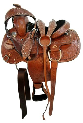 Kids Youth Pony Saddle Leather Western Horse Children Barrel Trail Floral Tooled 10 11 12 (16 Seat)