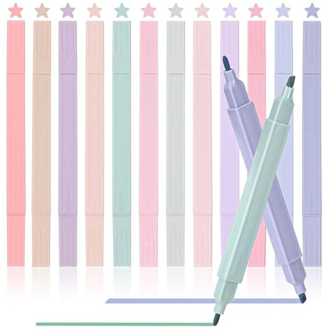 LUXECOVE 12 Stück Pastell Textmarker, Buchmarker, Marker Stifte mit flexiblen Spitzen