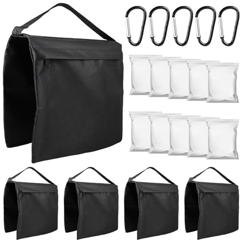 Lot de 5 sacs de sable pour photographie, 27 x 29 cm, sac de sable avec mousquetons et sacs zippés, tissu Oxford 600D, capacité de charge maximale : 10 kg, sac de sable vide pour trépied de lampe de