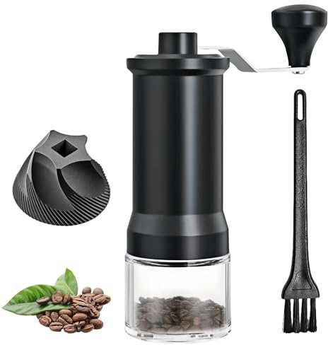 WANDGU Macinacaffè manuale 18×5 cm: macinacaffè manuale ad alta precisione, macinacaffè conico manuale, macinacaffè manuale in acciaio inossidabile per la casa e in viaggio, caffè filtro, espresso