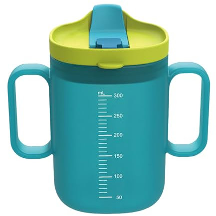 Rubu22a Gobelet anti-fuite pour personnes âgées, 300 ml, gobelet anti-fuite pour adultes et enfants, avec 2 anses avec couvercle et paille (vert)