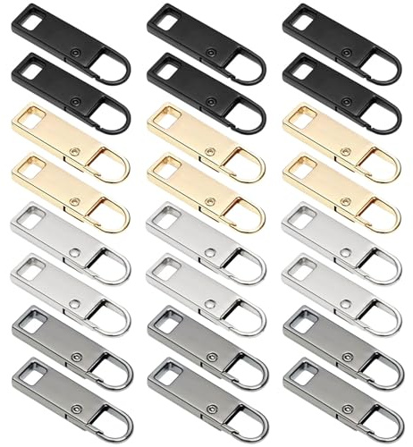 24 Piezas Tiradores de Cremallera Metálicos Desmontables, Kit de Reparación de Cremallera para Ropa, Mochilas, Bolsos, Maletas y Botas