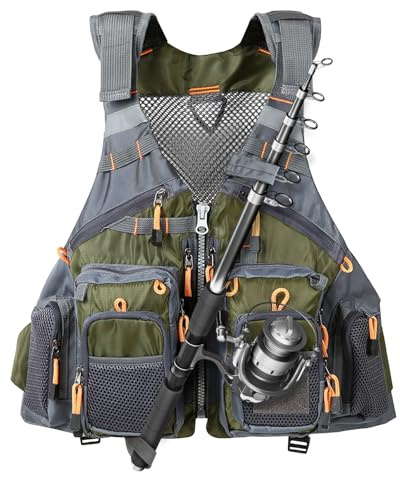 TOMSHOO Fly Fishing Vest for Men Women One Size Fits Most (Green)