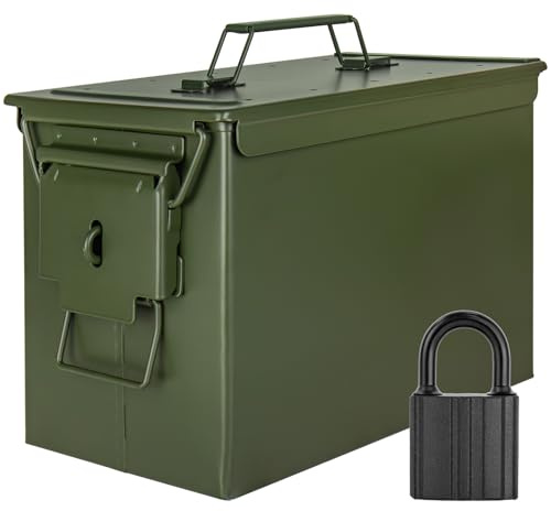 Trucky Caja de munición con candado 33 x 19 x 23 cm, caja de metal, caja de munición con tapa, color verde militar