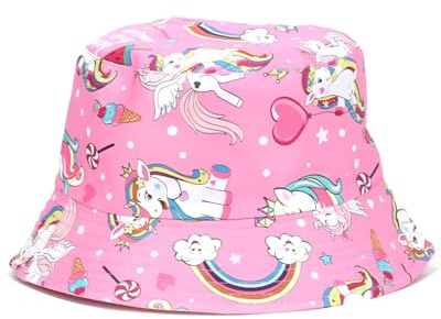 MOPZIJA Cappello da sole per bambini, cappello da pescatore per bambini con unicorno, cappello da sole reversibile per bambini, cappello da pescatore a tesa larga per bambini e bambine