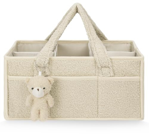 HAGOT Organisateur de Couches Bébé, Panier de Rangement avec Compartiment Amovible, Panier Rangement Bébé Portable en Feutre pour les couches, lingettes et inserts