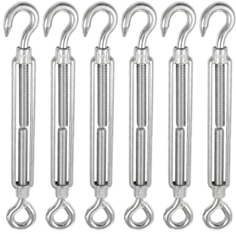 Tensor de Alambre M5 6 Piezas, Tensor Cable Acero Inoxidable 304 con Gancho y Ojo Tensor Cuerda Ajustable 122-181 mm Tensores para Toldos y Tendedero Exterior Tensor de Cable Resistente