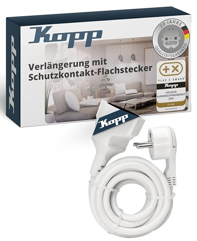 Kopp Verlängerungskabel 5m - Arktis-Weiß - Stromkabel-Verlängerung mit erhöhtem Berührungsschutz - IP20 Strom-Verlängerungskabel für innen - Schutzkontakt-Steckdosenverlängerung 250V~