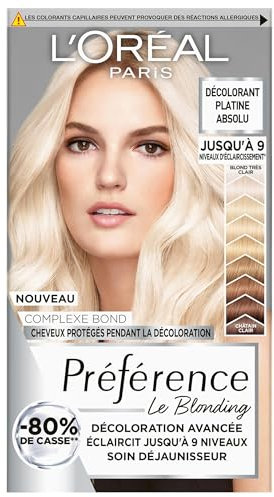 L’ORÉAL PARIS - Kit de Décoloration Blond Platine Absolu - Complexe Bond Protecteur - Cheveux Moins Cassants - Soin Déjaunisseur - Enrichi en Acide Citrique & Glycine - Préférence Le Blonding