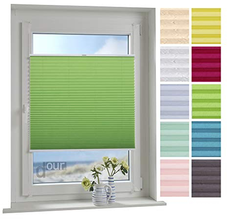 ourdeco® Plissee / 060 x 150 cm (Breite x Höhe) Apple Green/lichtdurchlässig, Blickdicht/verspannt/zum Klemmen und Montage ohne Bohren