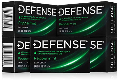 Defense Soap Peppermint 4 Ounce Bar (Pack of 5) - 100 Percent Natural Pharmaceutical Grade Tea Tree Oil and Eucalyptus Oil