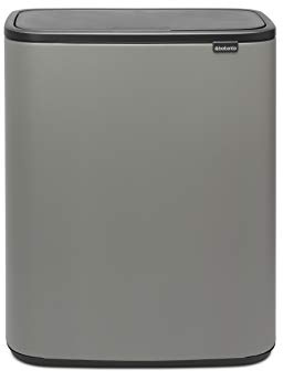 Brabantia 223129 Bo Touch Abfalleimer, mit 1 x 60-Liter-Inneneimer (Mineralbeton-Grau), Abfall- / Recyclingeimer für die Küche mit herausnehmbaren Fächern und gratis Müllbeutel