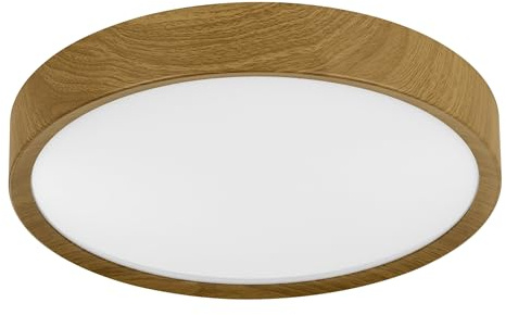 Eglo LED Plafoniera Musurita, lampada da soffitto 1 fiamma, lampada soggiorno, lampada cucina in acciaio e plastica, lampada corridoio soffitto effetto legno, bianco, Ø 34 cm