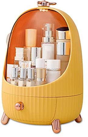Galatée Bärbar makeup-organiserare kosmetisk förvaringslåda kosmetisk förvaringslåda med LED-ljus med dammsäkert lock, skönhetsorganisatör med lådor, låda smink – M – gul