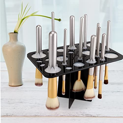 QUMENEY 1 Stück 28-Loch-Make-up-Pinsel-Trockenständer faltbarer Acryl-Pinselhalter Make-up-Pinsel-Trockenständer Schwarz