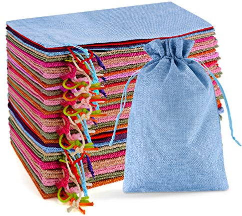 SXUUXB 20 Stück 17x23 cm Jutesäckchen, Klein Jutebeutel mit Kordelzug, Leinen-Säckchen, Sackleinen Taschen, Schmuckbeutel, Geschenksäckchen für Hochzeit, Party und Adventskalender (Gemischte)