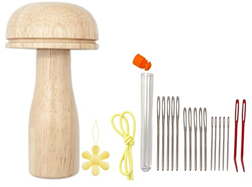 XNSHUN Stopfpilz Holz Set Nadel Faden Set, Stickset Stopfnadel Nähgarn Socken Stopfen Set Stickerei-Zubehör, Nähzubehör Set Aus Holz Für DIY-Handnähen, Stopfsocken, Kleidung, Zuhause