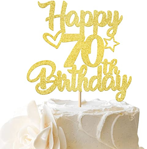 1 Stück Happy 70th Birthday Cake Topper Heart Star 70 Fabulous Tortendeko Prost auf 70 Jahre alt Siebzig fabelhafte Tortendekorationen 70 Geburtstag Party Kuchen Dekoendeko Gold
