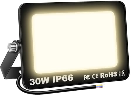 RIGIDON 30 W utomhus LED-spotlight, 3000LM utomhus LED-strålkastare vattentät IP66, LED-strålkastare lampa naturligt vitt ljus 3000K säkerhetslampor för terrass trädgård korridor garage